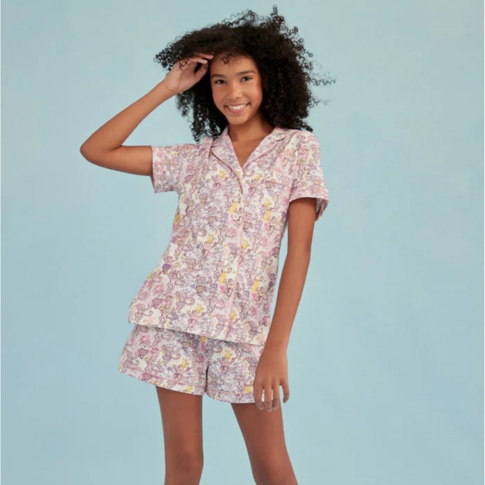 Loveshackfancy x roller rabbit preppy patchwork women’s polo pajama